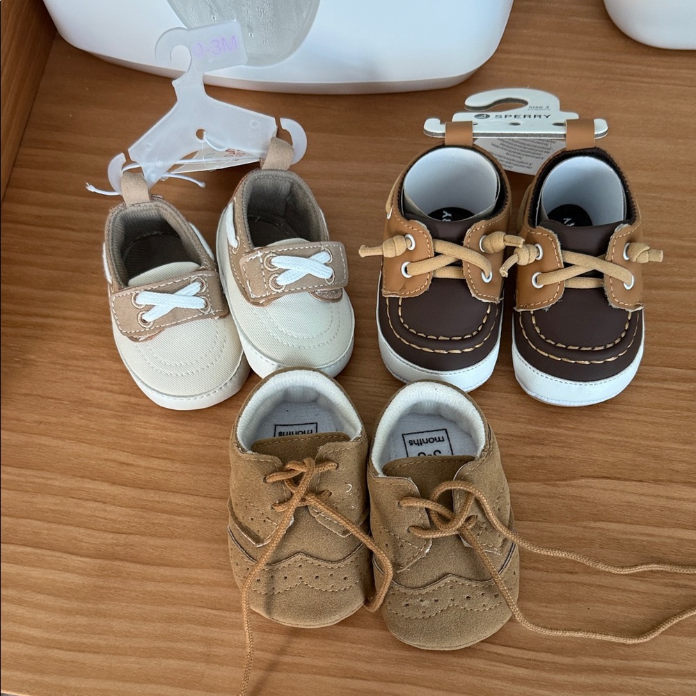 Baby Cream and Brown Boat Shoes Set